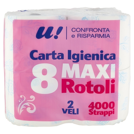 8 Maxi Rotoli Carta Igienica 2 Veli U! Confronta e Risparmia